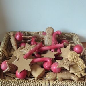 Vintage Blow Mold Celluloid Christmas Tree Garland, Santa, Gingerbread Man, Star